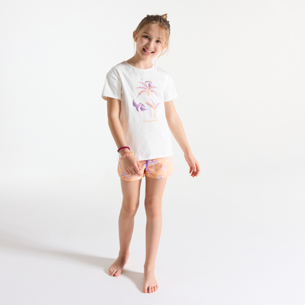 بيجاما-بشورت بيضاء قطعتين من قماش الجيرسيه للبنات